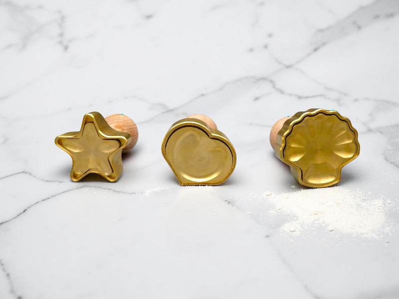 raviolistempel 3 stück aus messing herz, muschel, stern Ø 65 mm