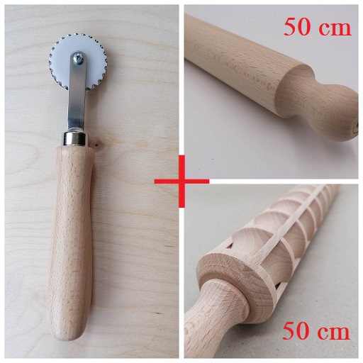 set rouleau à pâtisserie 50cm + bois merveilleux + roulette à pâte pompon