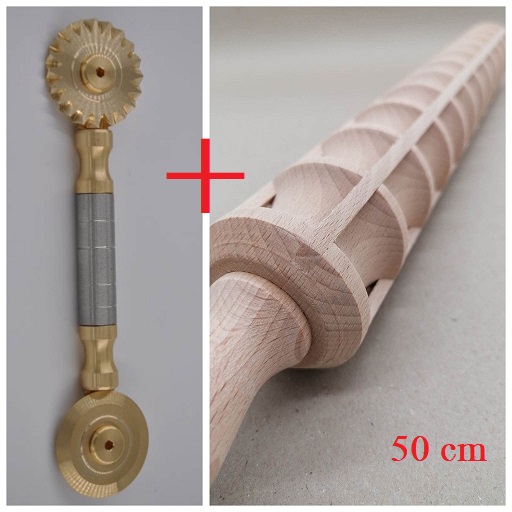 set rouleau à pâtisserie 50cm + bois merveilleux + roulette à pâte pompon