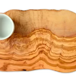 Planche à burger avec bol en porcelaine, environ 30 - 34 cm, bois d'olivier