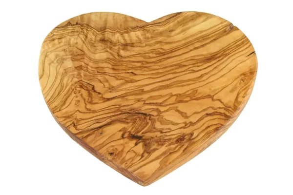 Planche à petit-déjeuner forme coeur 25 x 24 cm bois d'olivier