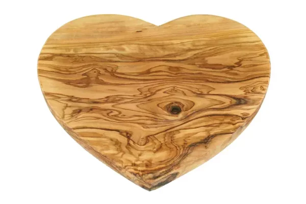 Planche à petit-déjeuner forme coeur 25 x 24 cm bois d'olivier