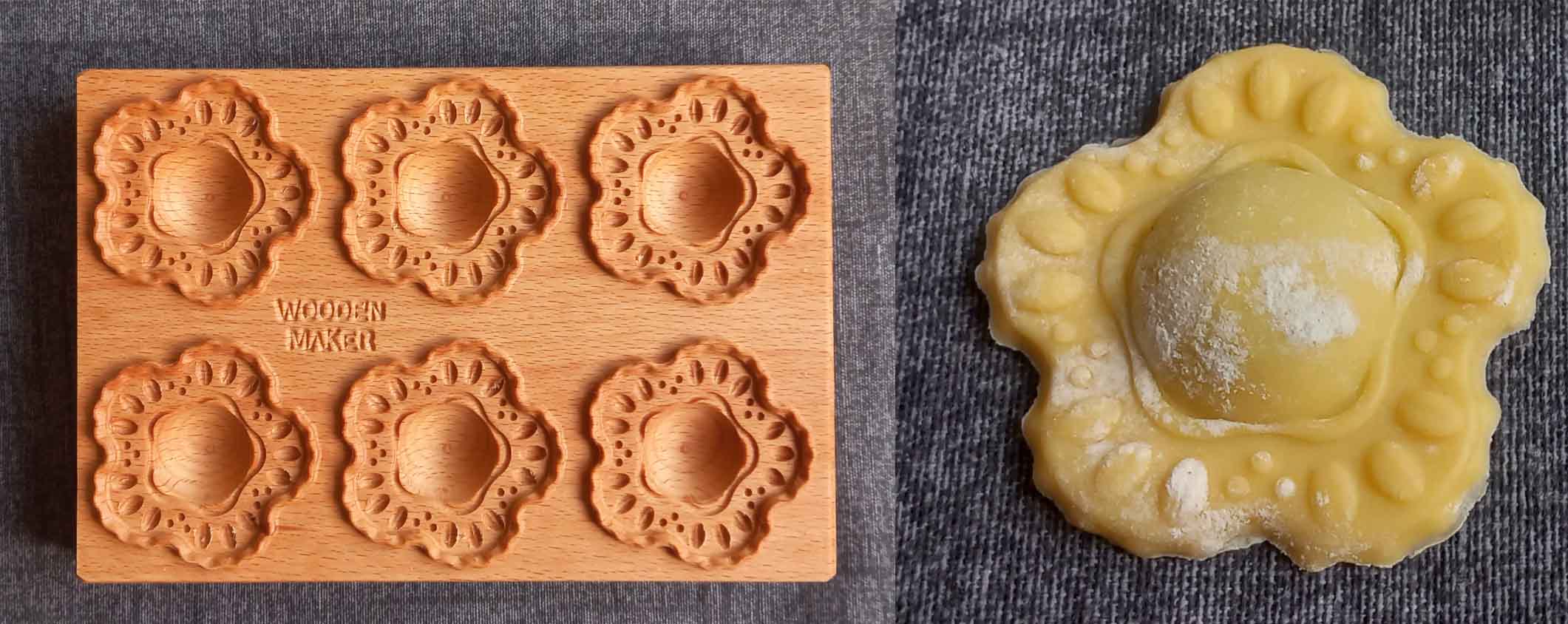 Ravioli board gourmet with counter stamp flower / flower