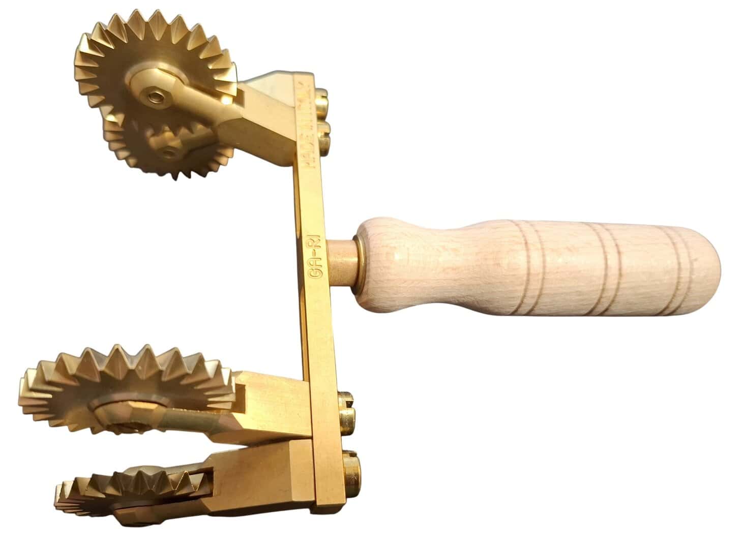 teigroller messing verstellbar (120 mm breit) 4 gezahnte klingen holzgriff