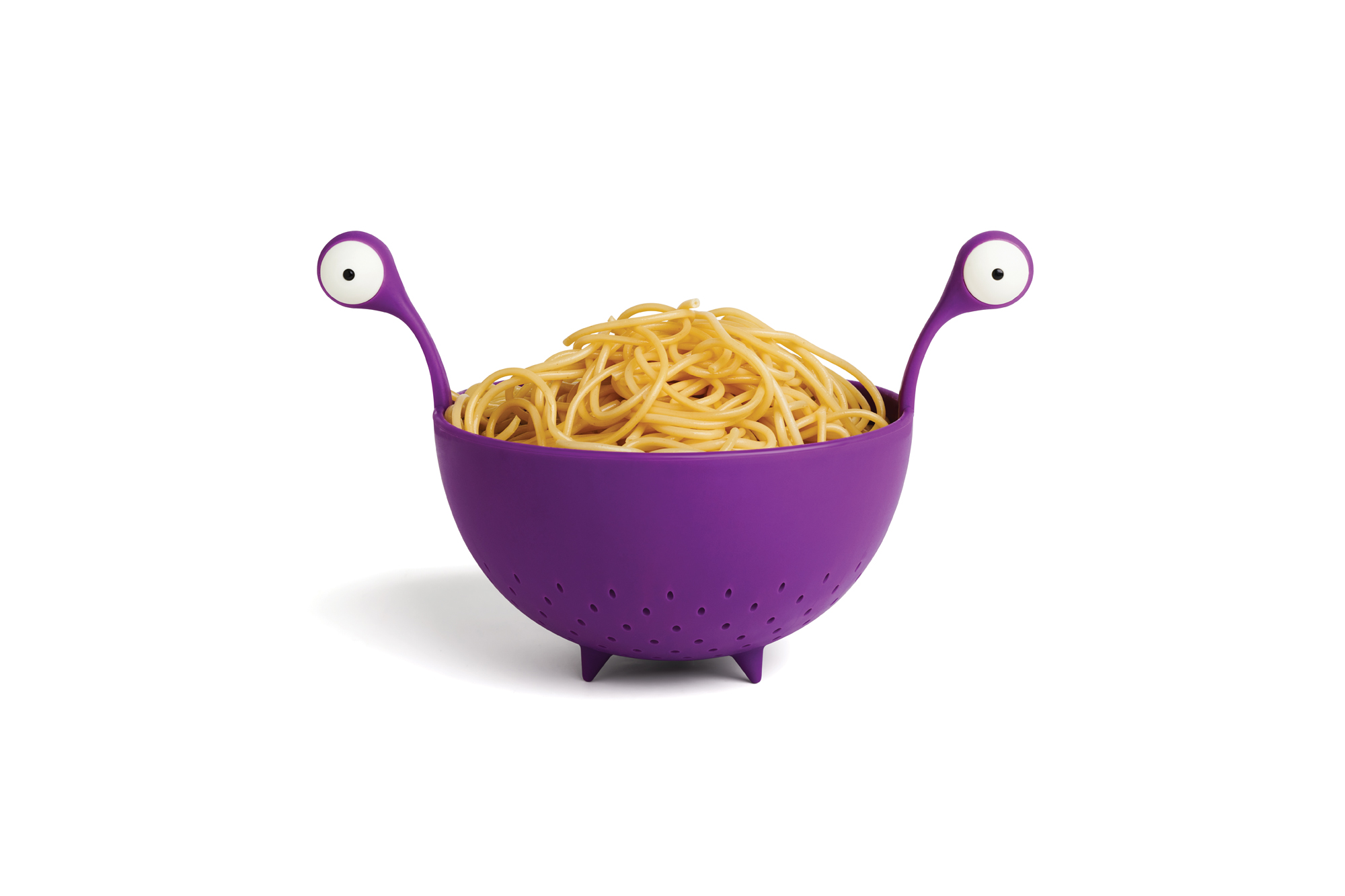 spaghetti monster pastasieb nudelsieb lila