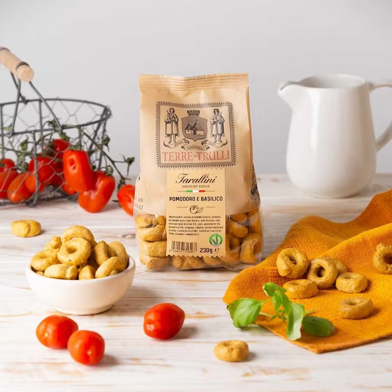 tarallini mit tomate und basilikum italienischer snack aus apulien 230 g