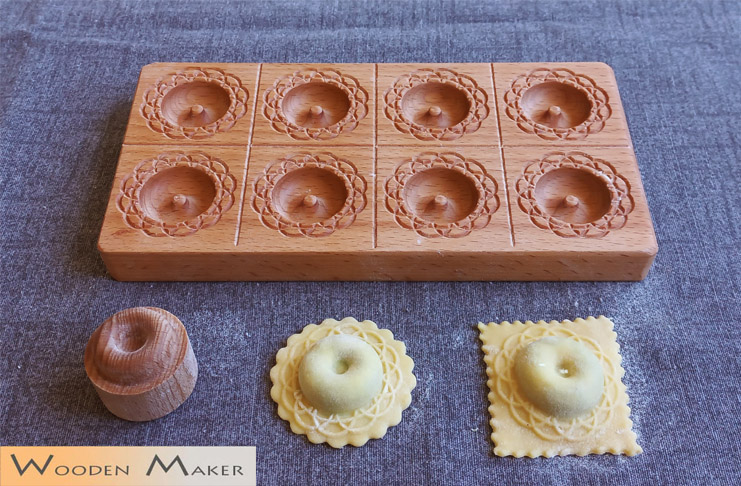 tabla de raviolis 8 formas con mano de mortero