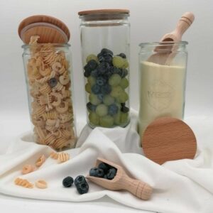 Storage jar mason jar 1040 ml (cylinder) with wooden lid made of beech