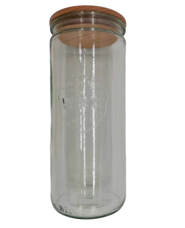 Tarro de almacenamiento Mason Jar 1040 ml (cilindro) con tapa de madera de haya