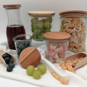 Storage jar mason jar 1040 ml (cylinder) with wooden lid made of beech