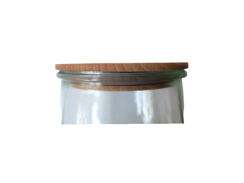 Pot de conservation Pot Mason 1040 ml (cylindre) avec couvercle en bois de hêtre