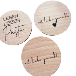 Tapa de madera con grabado "live, love pasta", Ø 67 mm, etc. para weck rr 60 (copia)