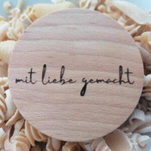 Wooden lid with engraving “live, love pasta”, Ø 67 mm, etc. for weck RR 60