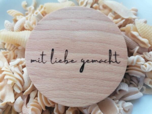 Wooden lid with engraving “live, love pasta”, Ø 67 mm, etc. for weck RR 60