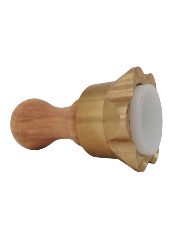 Round ravioli stamp made of brass with olive wood handle diameter 65 mm