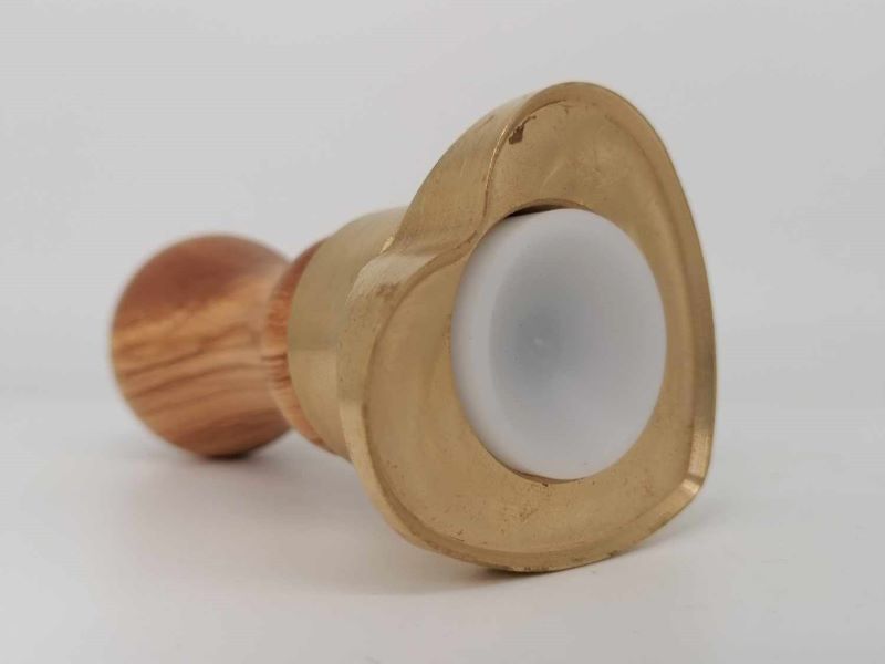 Round ravioli stamp made of brass with olive wood handle diameter 65 mm