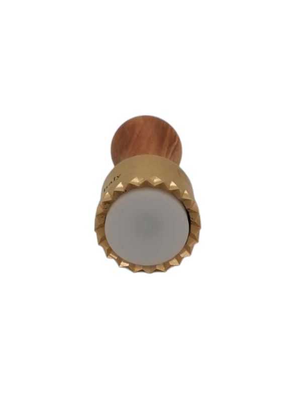 Round ravioli stamp made of brass with olive wood handle diameter 65 mm