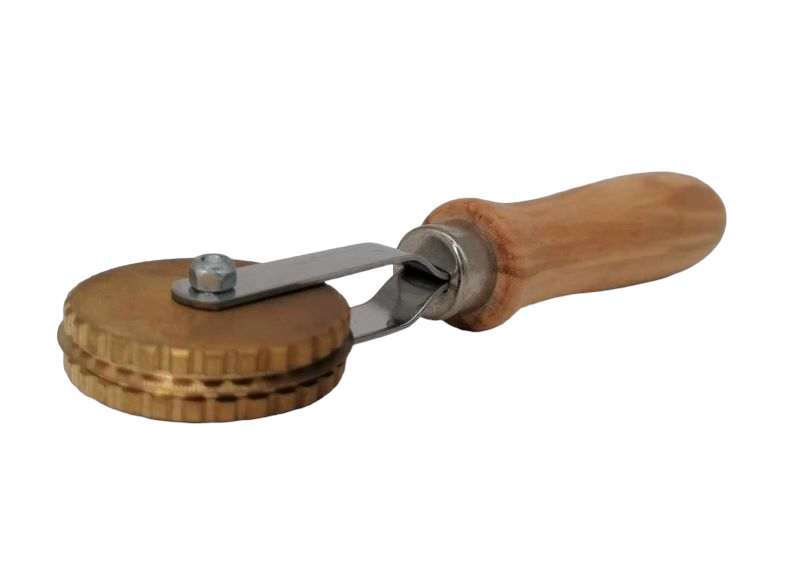 Ravioli cutter for cutting and sealing made of brass with olive wood handle