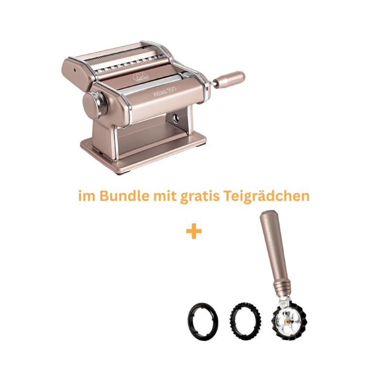 pastawheel gratis: nudelmaschine marcato atlas 150 powder rosa plus 1x teigrädchen pastawheel powder rosa