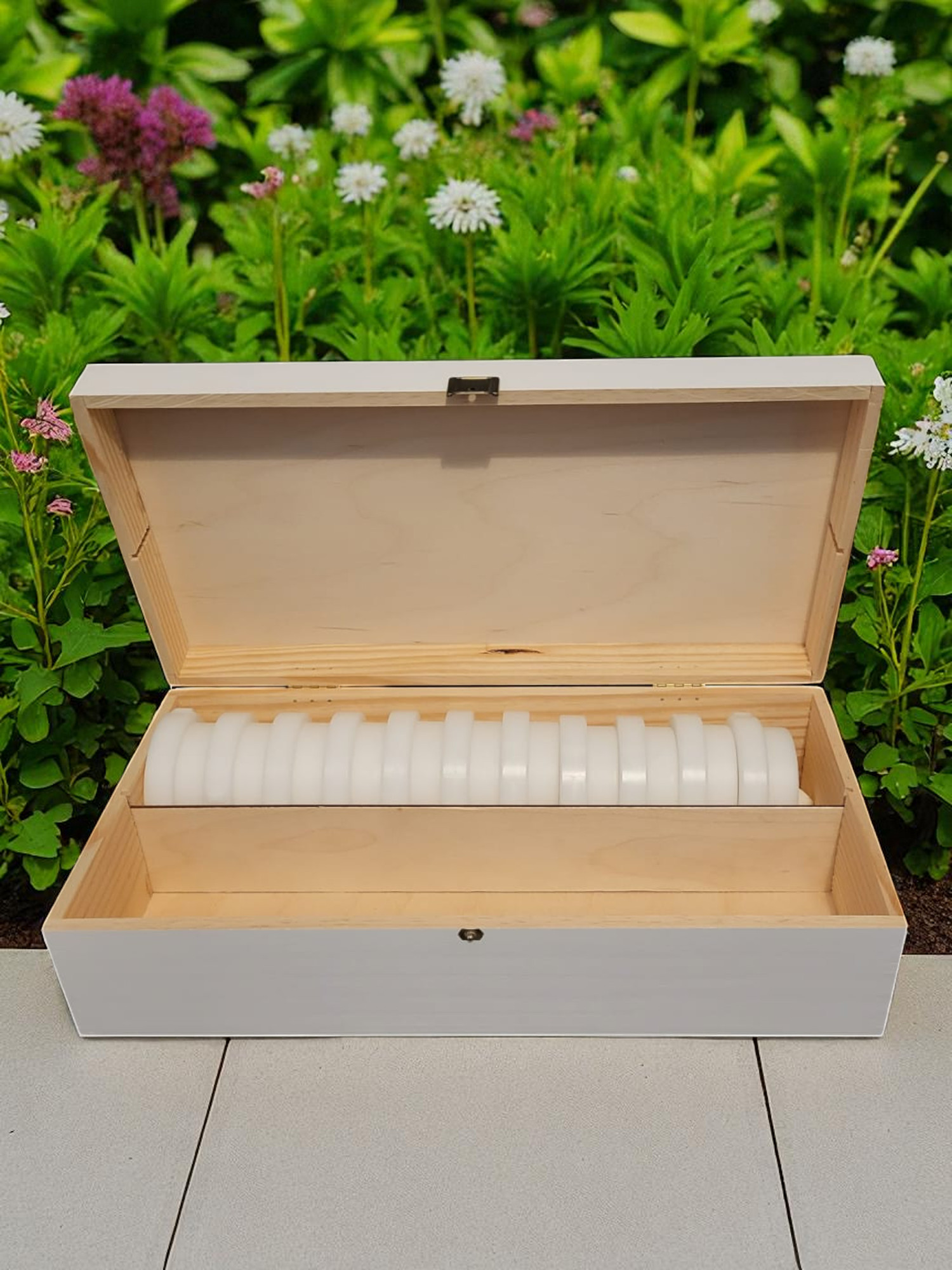 holzbox weiß für 22 matrizen philips pastamaker avance/7000er ohne trennsteg