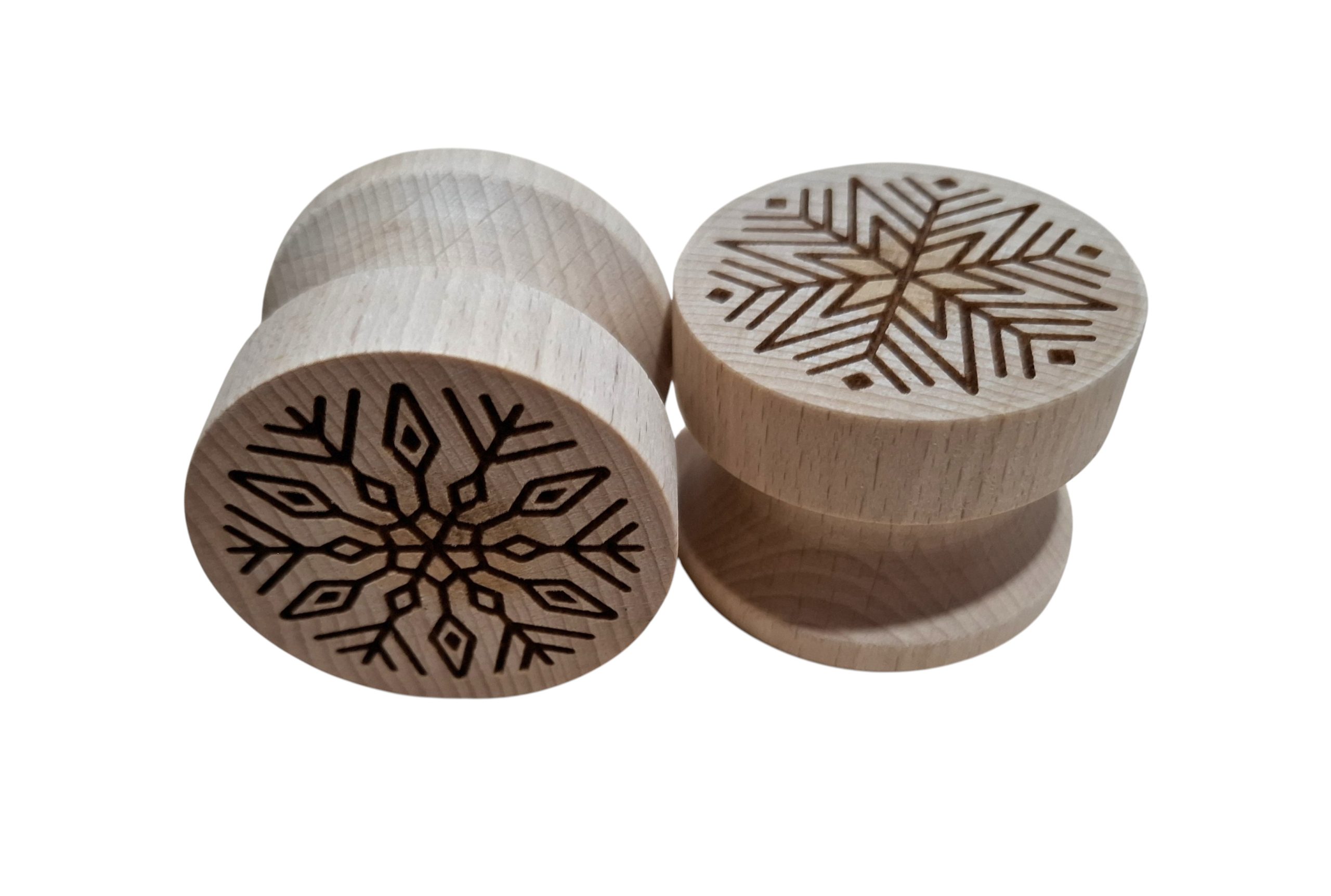 corzettistempel buchenholz 2er set schneeflocken 2 versch. motive