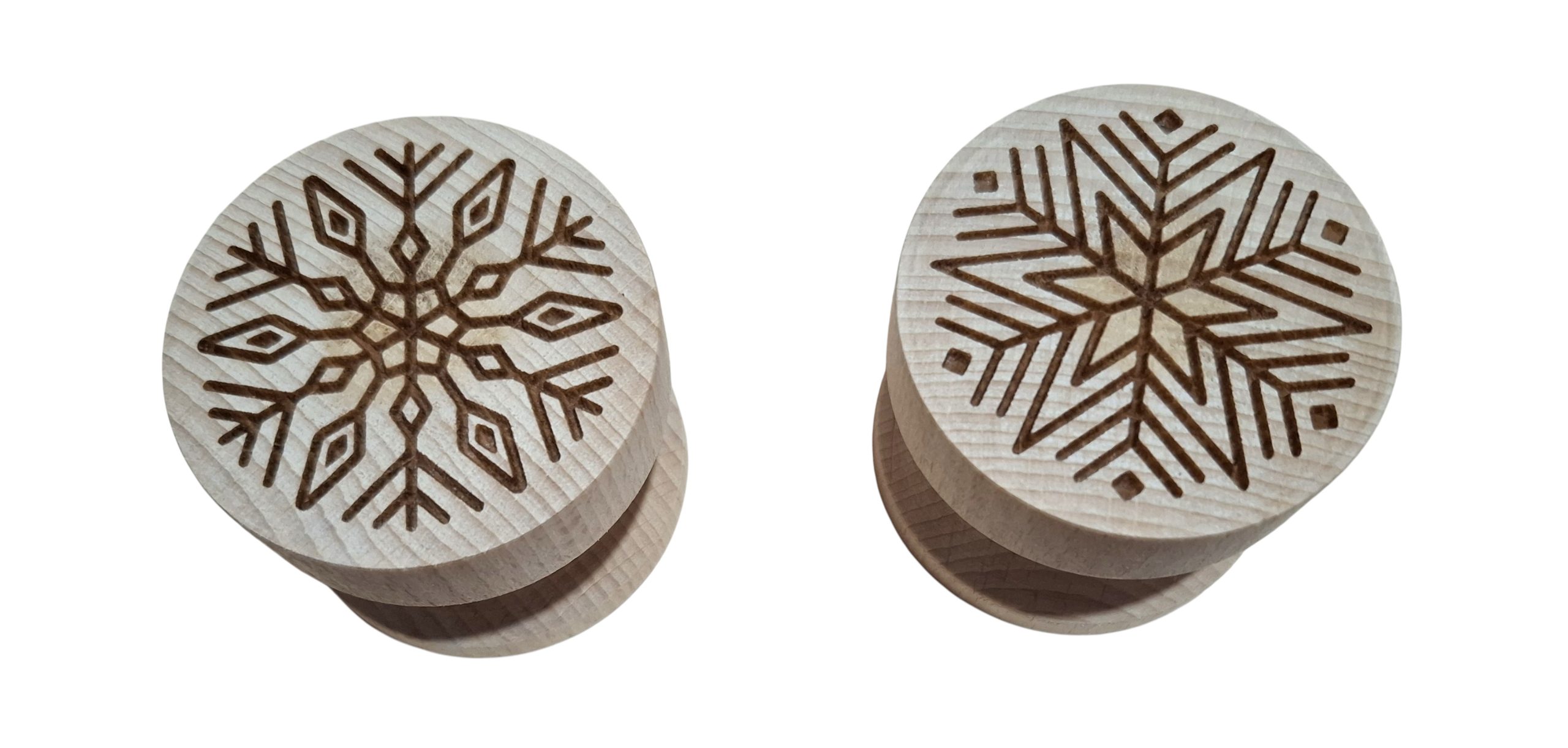 corzettistempel buchenholz 2er set schneeflocken 2 versch. motive