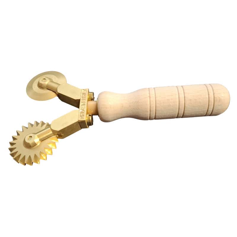 teigroller messing 2 klingen gezahnt/glatt holzgriff