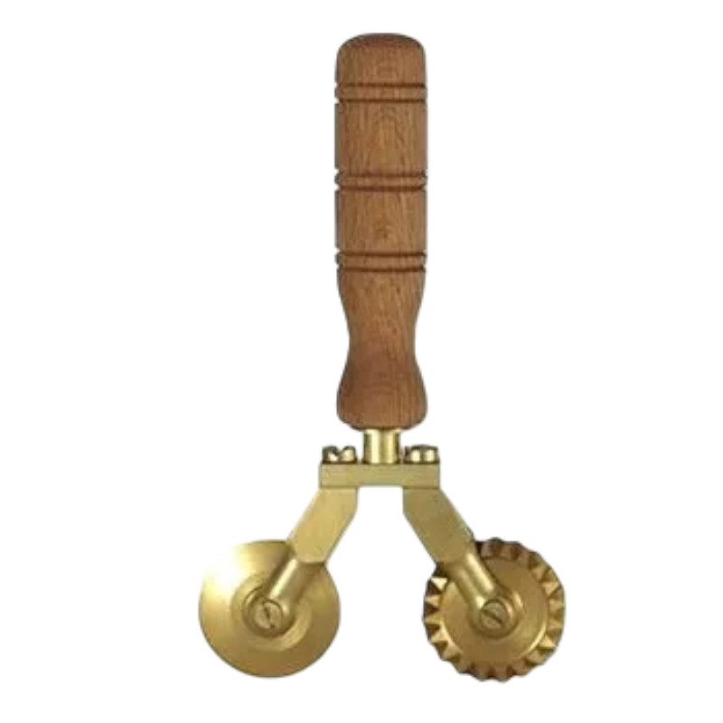 teigroller messing 2 klingen gezahnt/glatt holzgriff